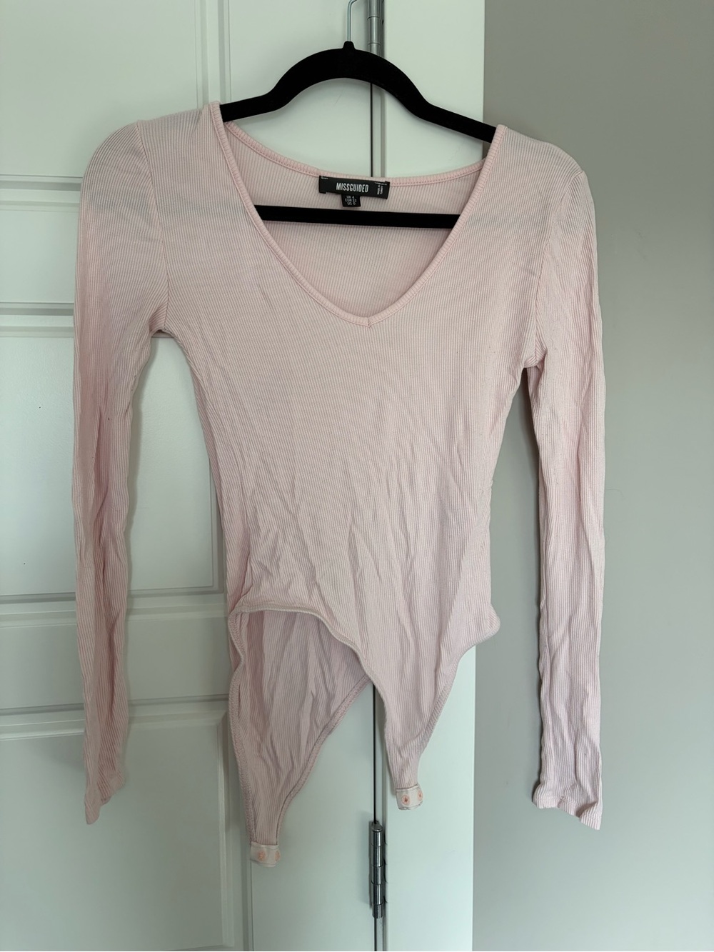 Missguided Ribbed V-Neck Long Sleeve Bodysuit